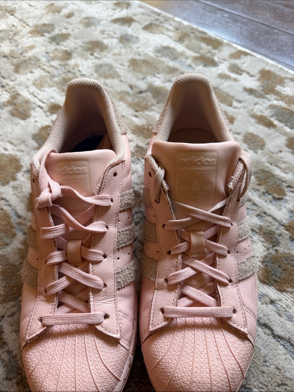 adidas Women’s Light Pink Suede-Striped Classic Sneakers